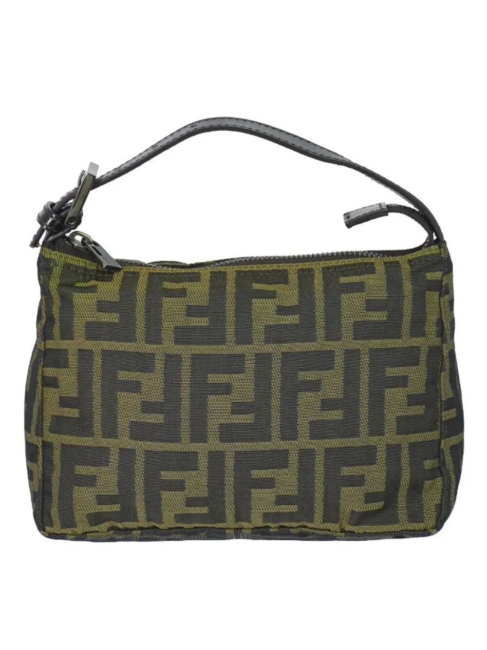 Fendi Zucca Handbag Pouch Canvas Khaki